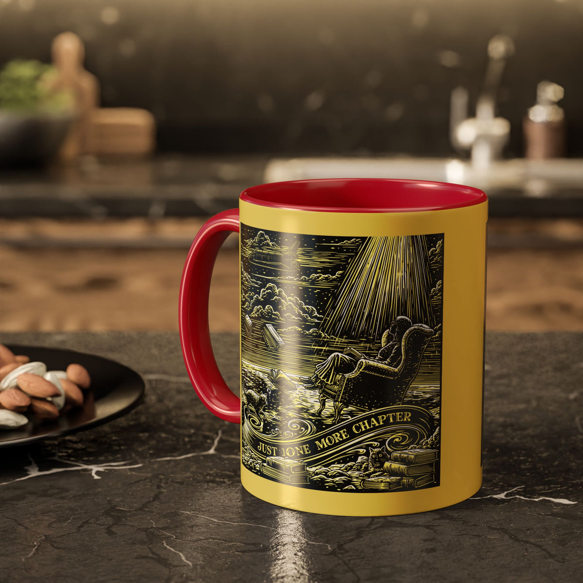 "Just One More Chapter" Under UFO Illustration Mug | Color Accent Coffee Cup