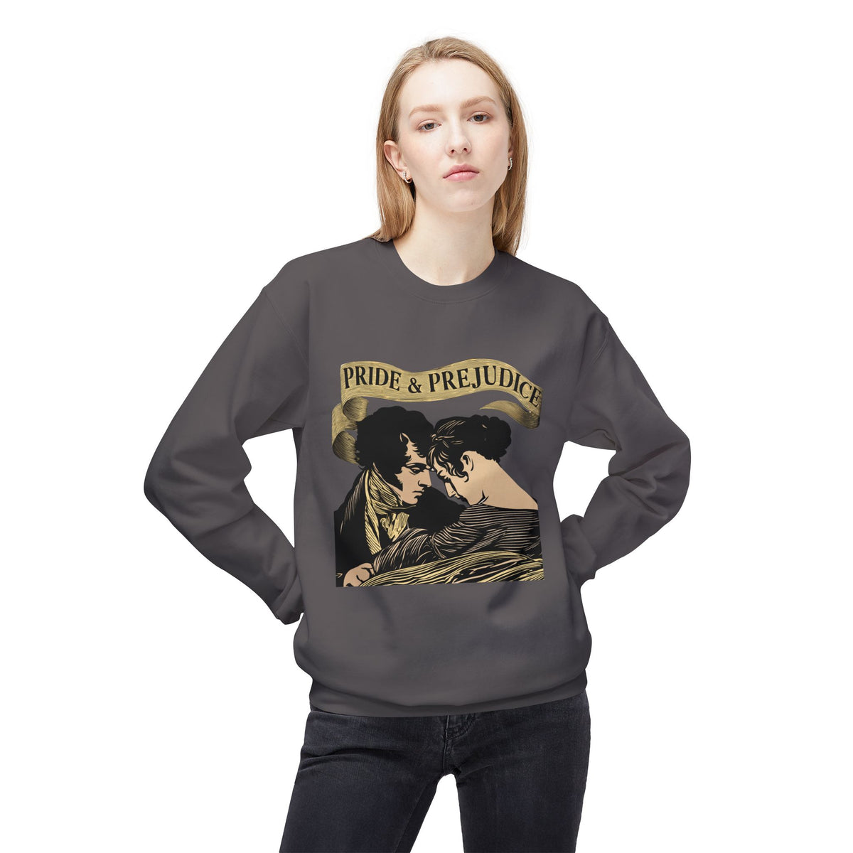 Sepia Toned Pride & Prejudice Crewneck Sweatshirt — Vintage Romance Literary Pullover
