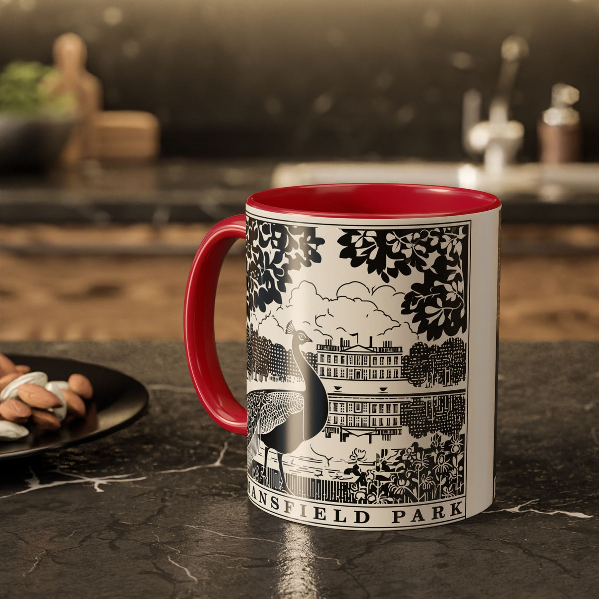 Mansfield Park Peacock Illustration Mug | Vintage Etching Wraparound