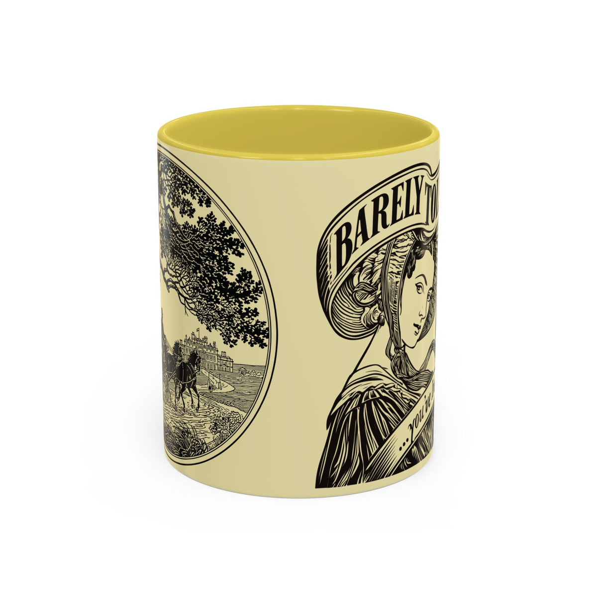 Vintage 'Barely Tolerable' Illustration Coffee Mug (11oz/15oz)