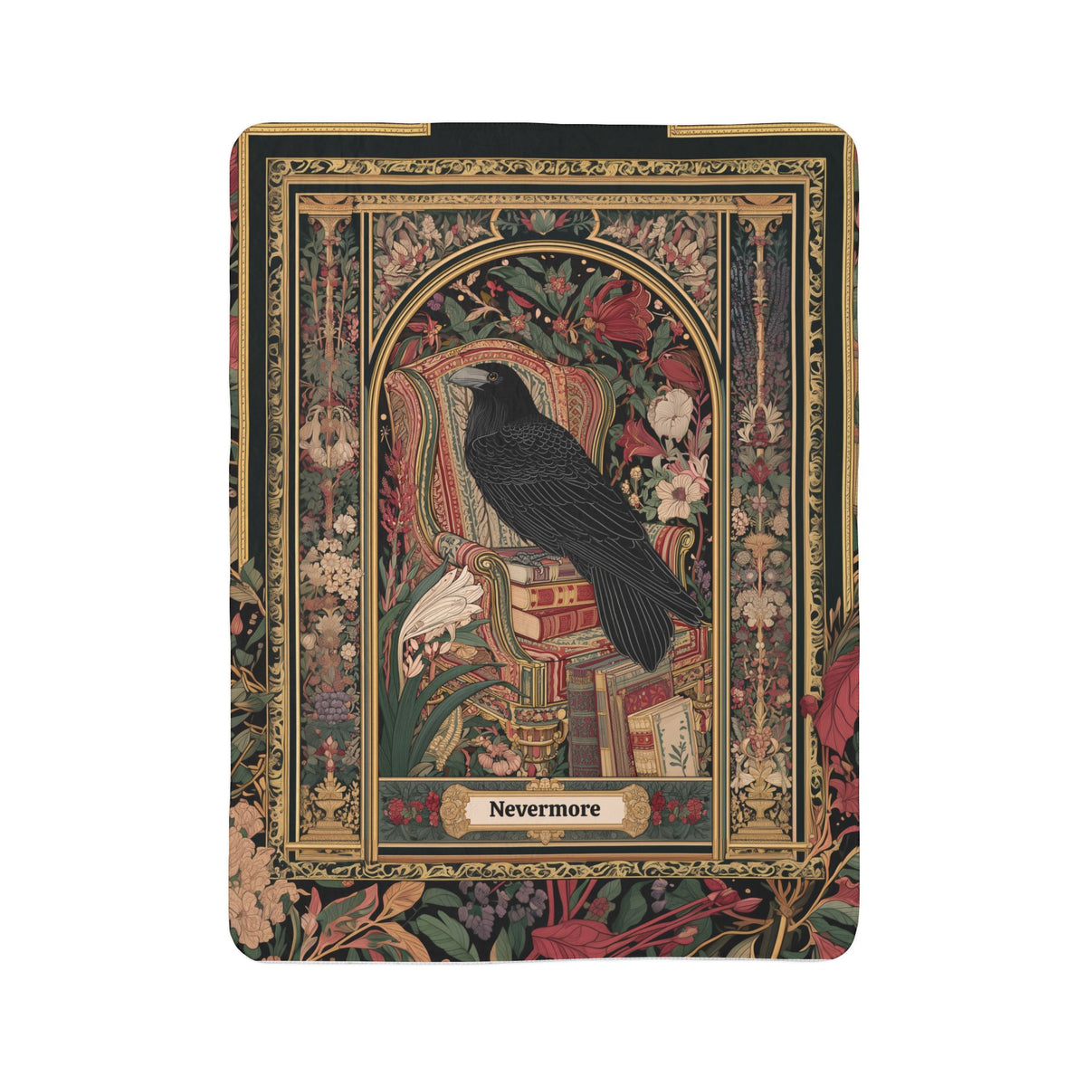 "Nevermore" Raven Artwork Fleece Blanket | Gothic Poe Decor