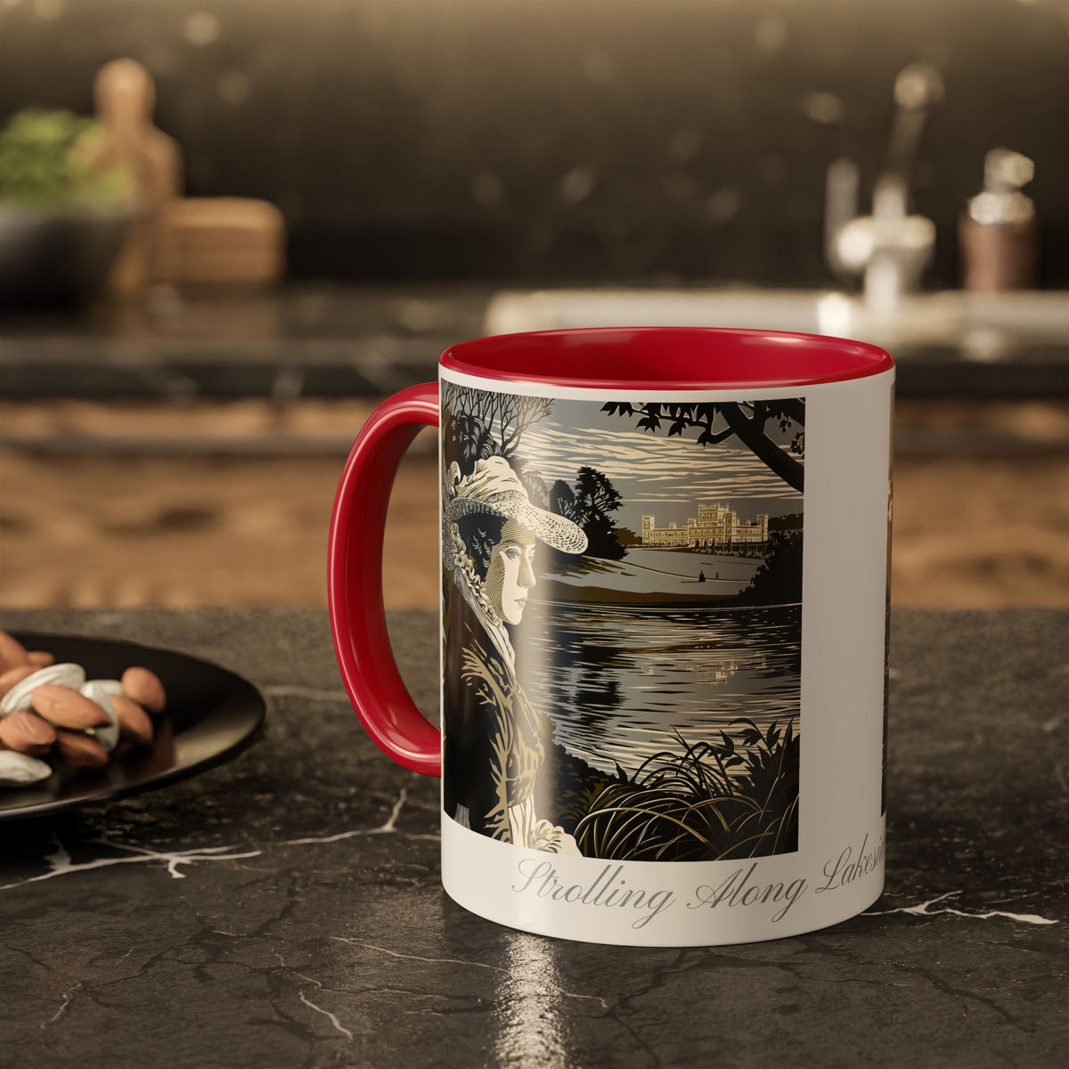 'Strolling Pemberley' Ceramic Coffee Cup — Vintage Regency Silhouette Mug