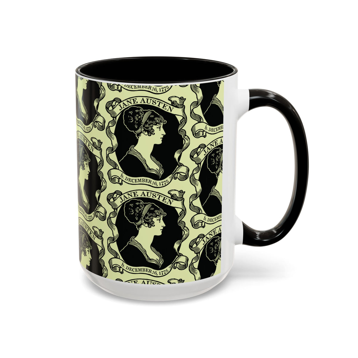 Jane Austen Cameo Pattern Coffee Mug — Literary Tea & Coffee Cup (11oz/15oz)
