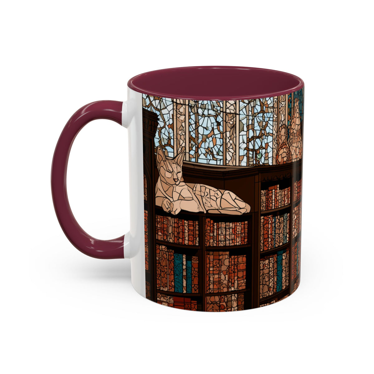 Cozy Library/Bookstore - Stained Glass Illustration Mug | Color Accent Ceramic Mug
