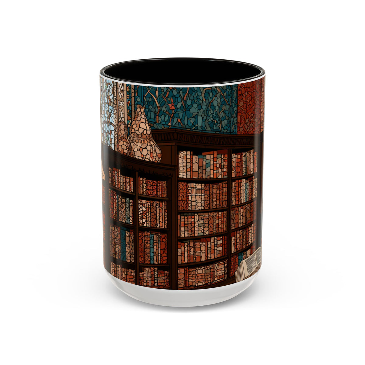 Cozy Library/Bookstore - Stained Glass Illustration Mug | Color Accent Ceramic Mug