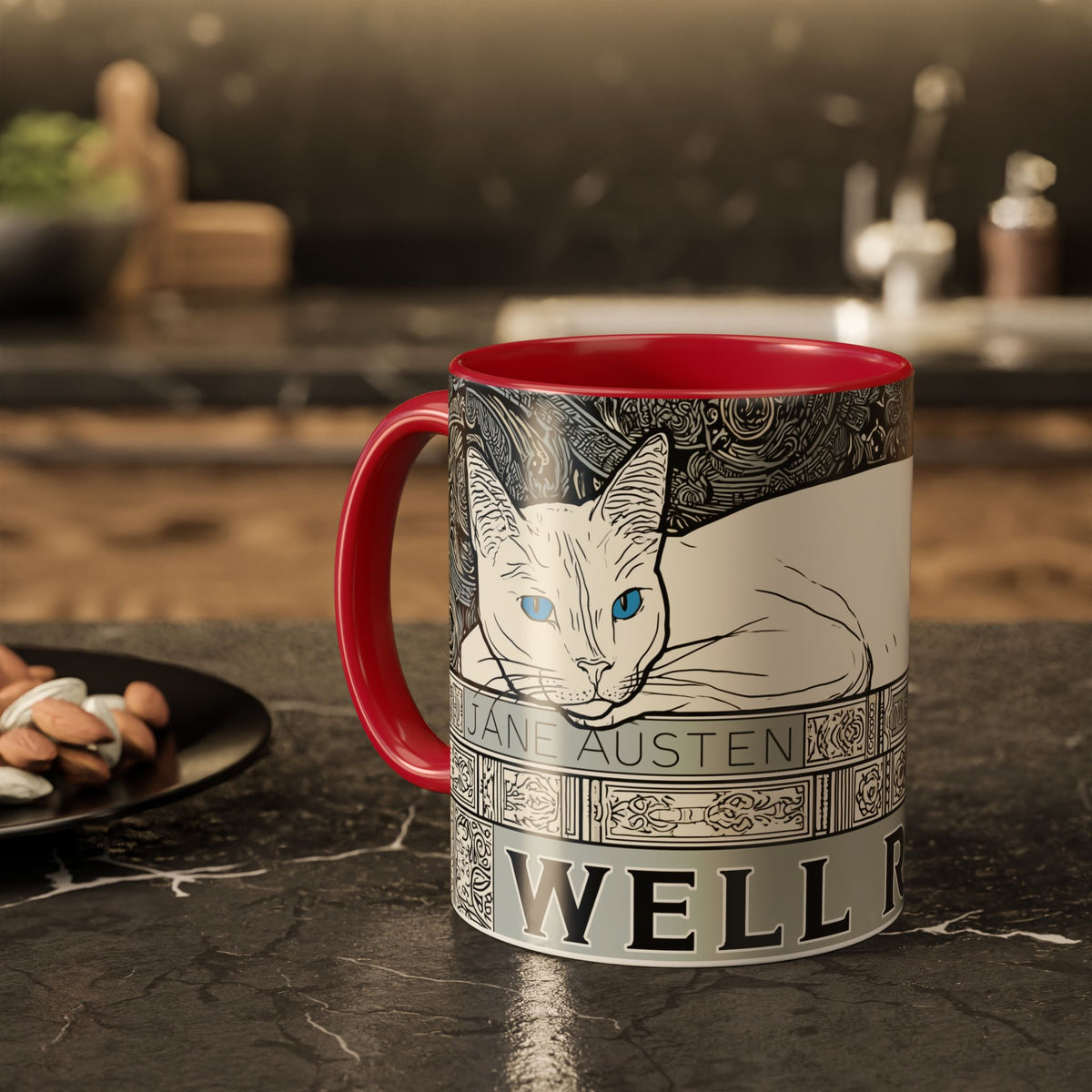 Well Read Siamese Cat Mug | Color Accent Ceramic Mug