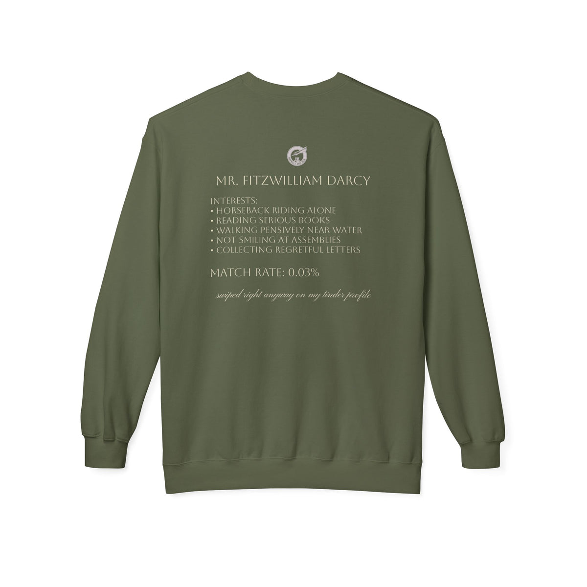 Mr. Darcy Crewneck Sweatshirt — "Mr. Darcy at Pemberley" Classic Jane Austen Sweatshirt