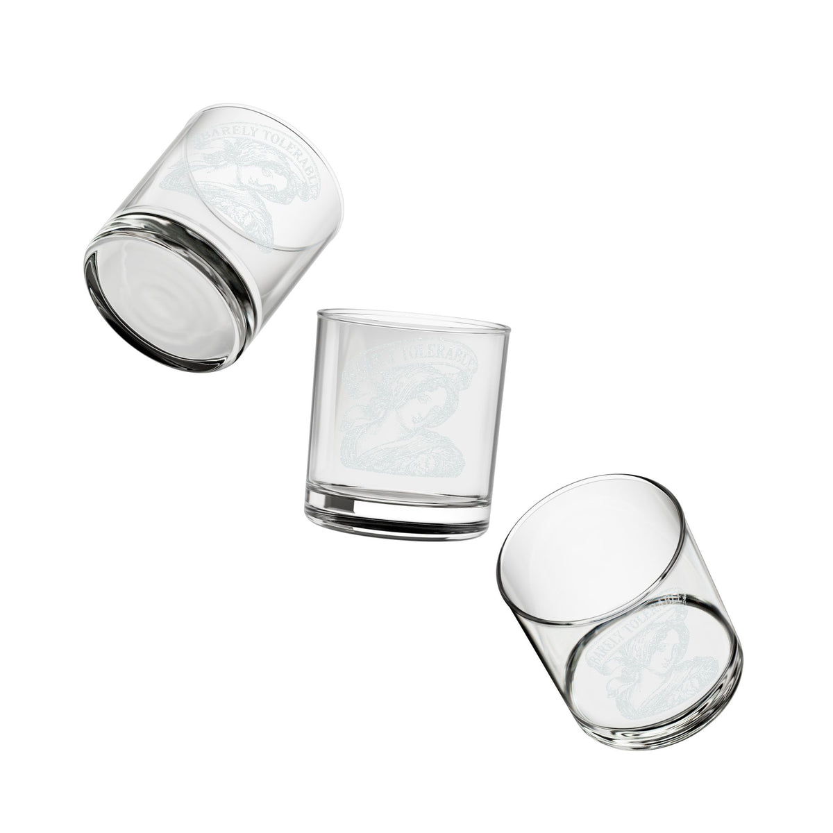 "Barely Tolerable" Tumbler— 10.5oz Engraved Whiskey Glass
