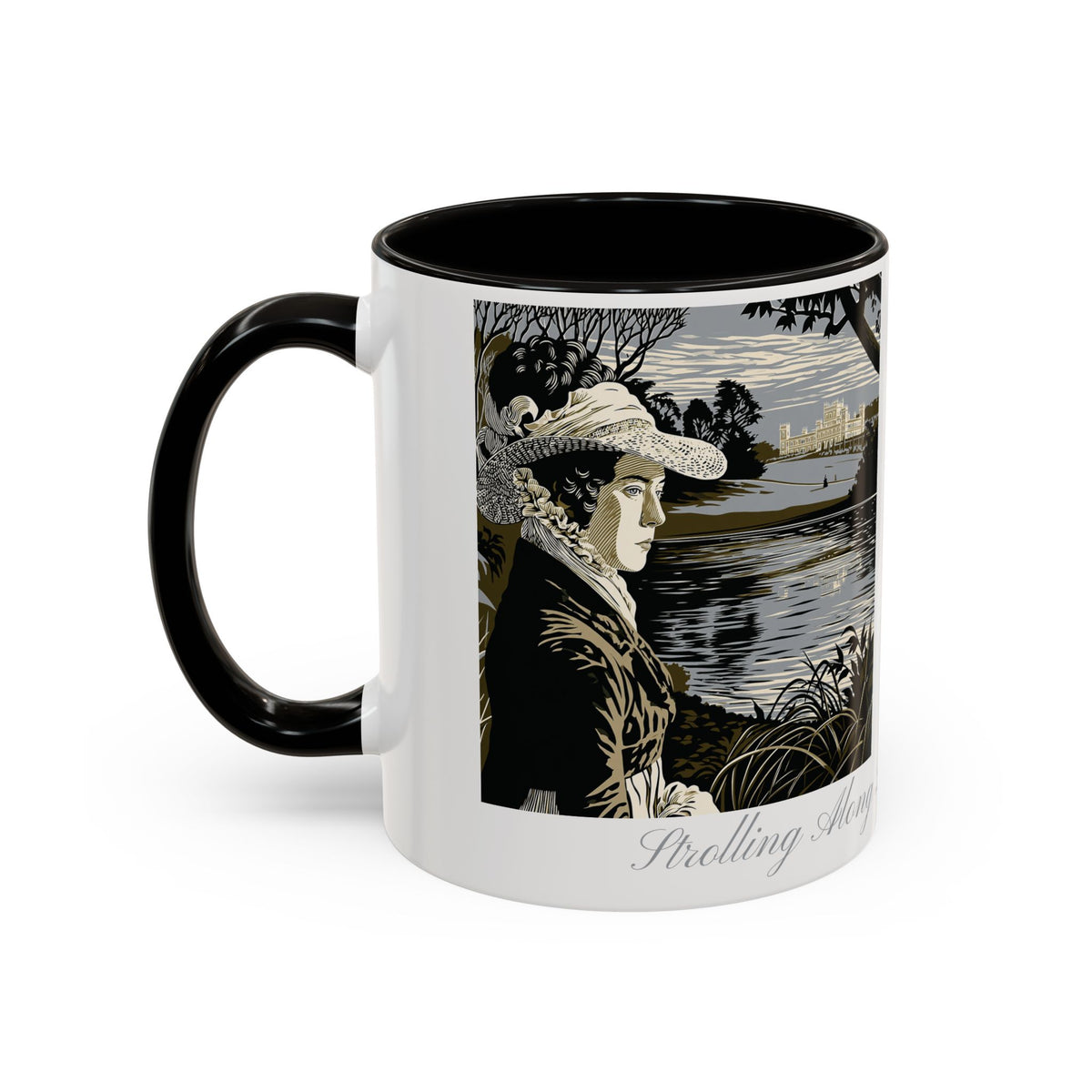 'Strolling Pemberley' Ceramic Coffee Cup — Vintage Regency Silhouette Mug