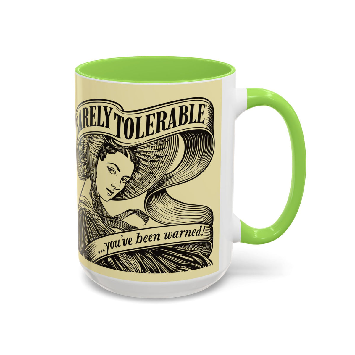 Vintage 'Barely Tolerable' Illustration Coffee Mug (11oz/15oz)