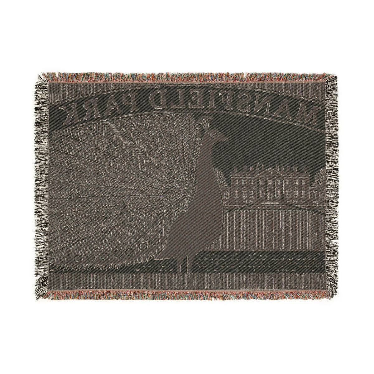 Mansfield ParkPeacock Illustration Woven Blanket | Mansfield Park Literary Tapestry Throw