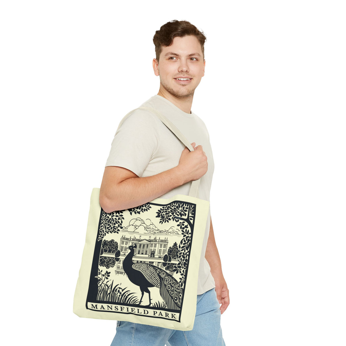 Mansfield Park Illustrated Tote — Vintage Estate Peacock Tote Bag