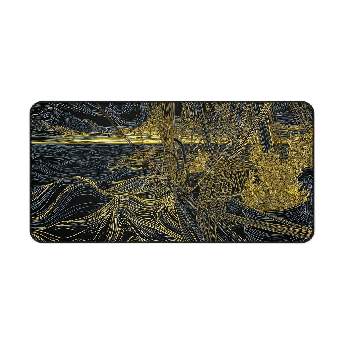 PEQUOD Illustration Desk Mat | Melville Inspired Nautical Wave Art
