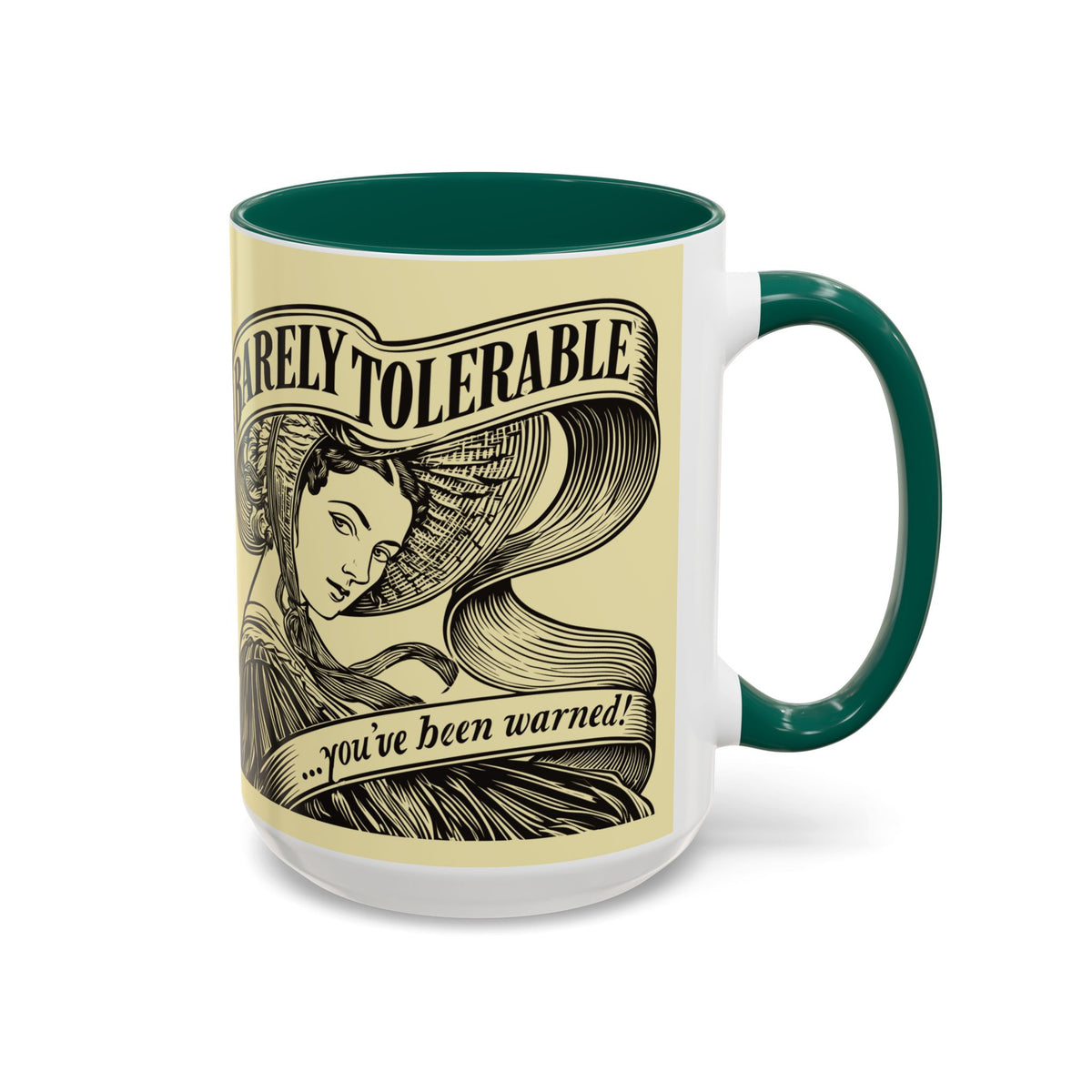 Vintage 'Barely Tolerable' Illustration Coffee Mug (11oz/15oz)