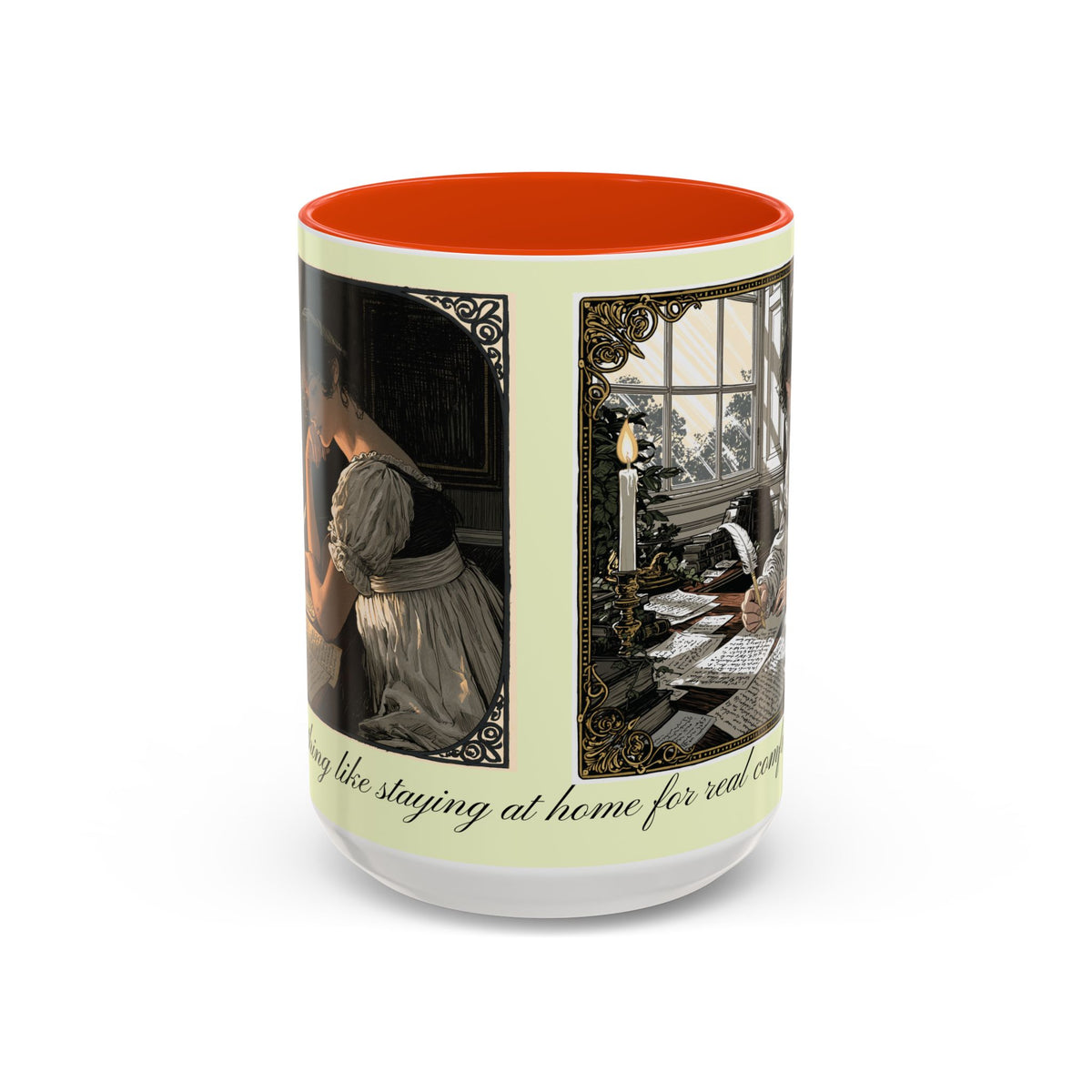 Regency Tea Quote Mug — 'Young Jane Austen Writing at Her Desk' Ceramic Coffee & Tea Cup (11oz/15oz)