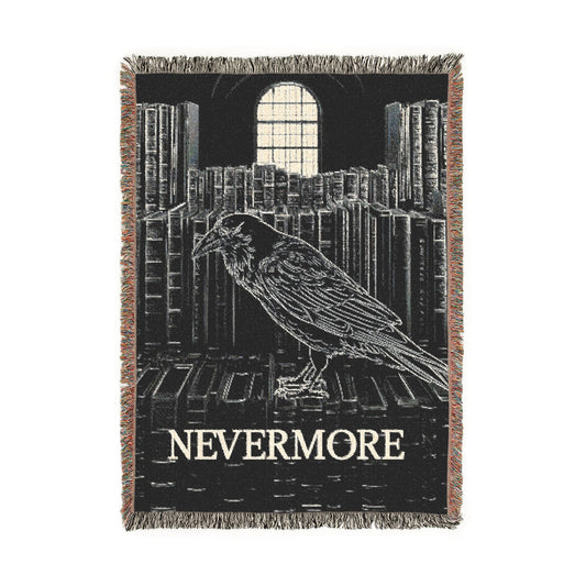 Nevermore Raven Woven Blanket | Gothic Poe Throw, Literary Decor