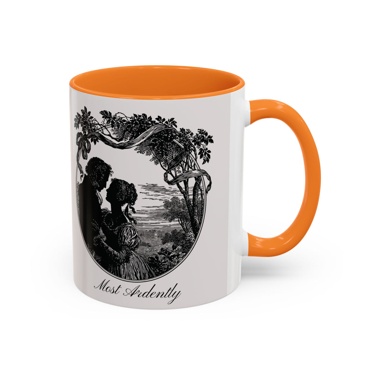Romantic Vintage Silhouette Mug — "Most Ardently" Tea Coffee Cup (11oz/15oz)