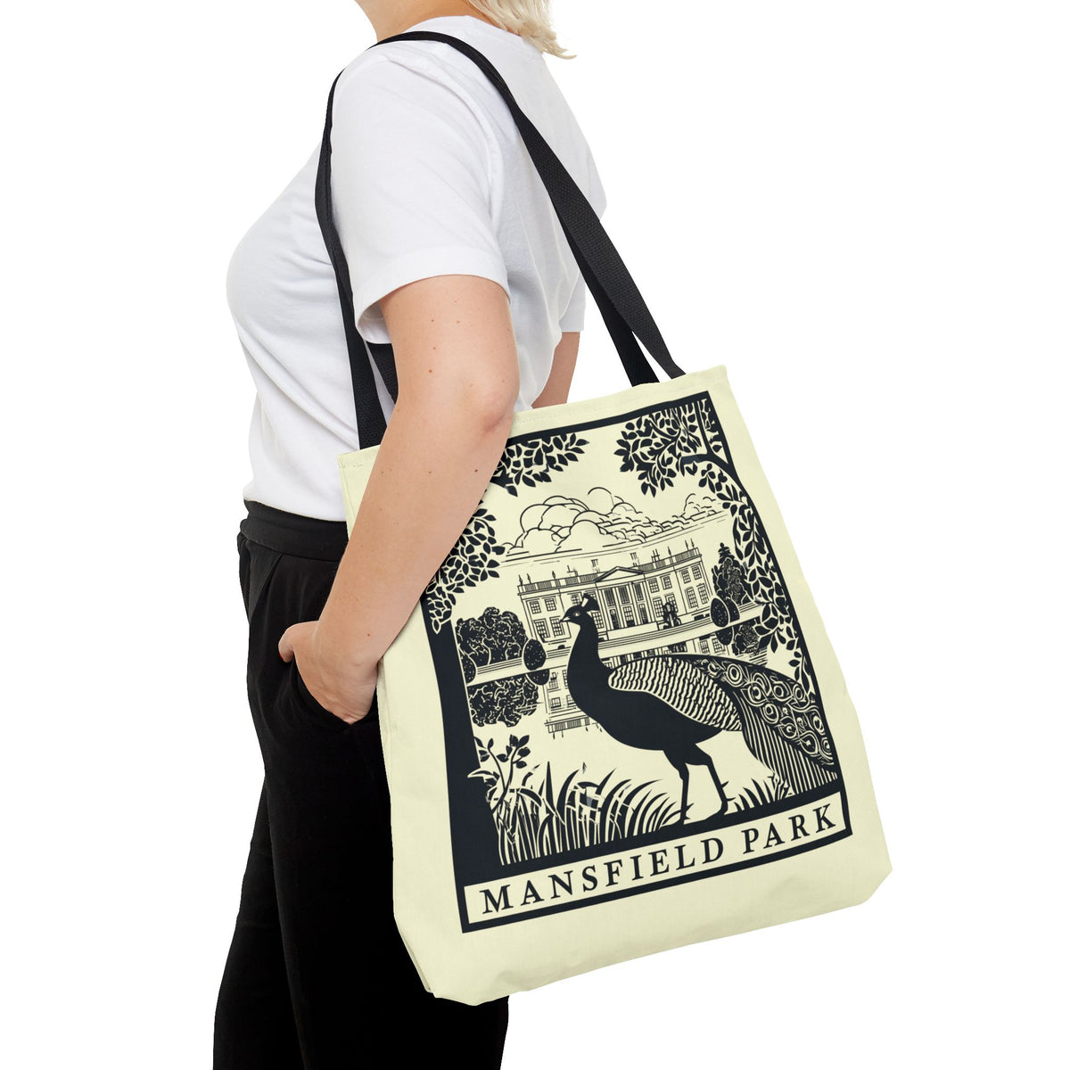 Mansfield Park Illustrated Tote — Vintage Estate Peacock Tote Bag