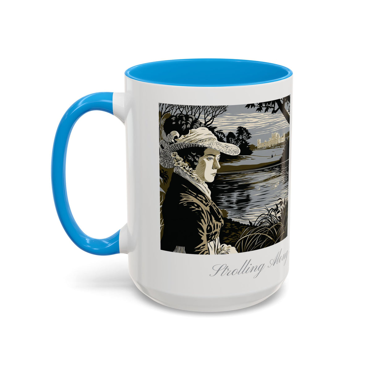 'Strolling Pemberley' Ceramic Coffee Cup — Vintage Regency Silhouette Mug