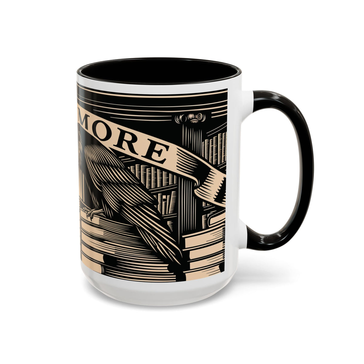 x Nevermore Raven woodcut illustration Mug | Edgar Allan Poe inspired