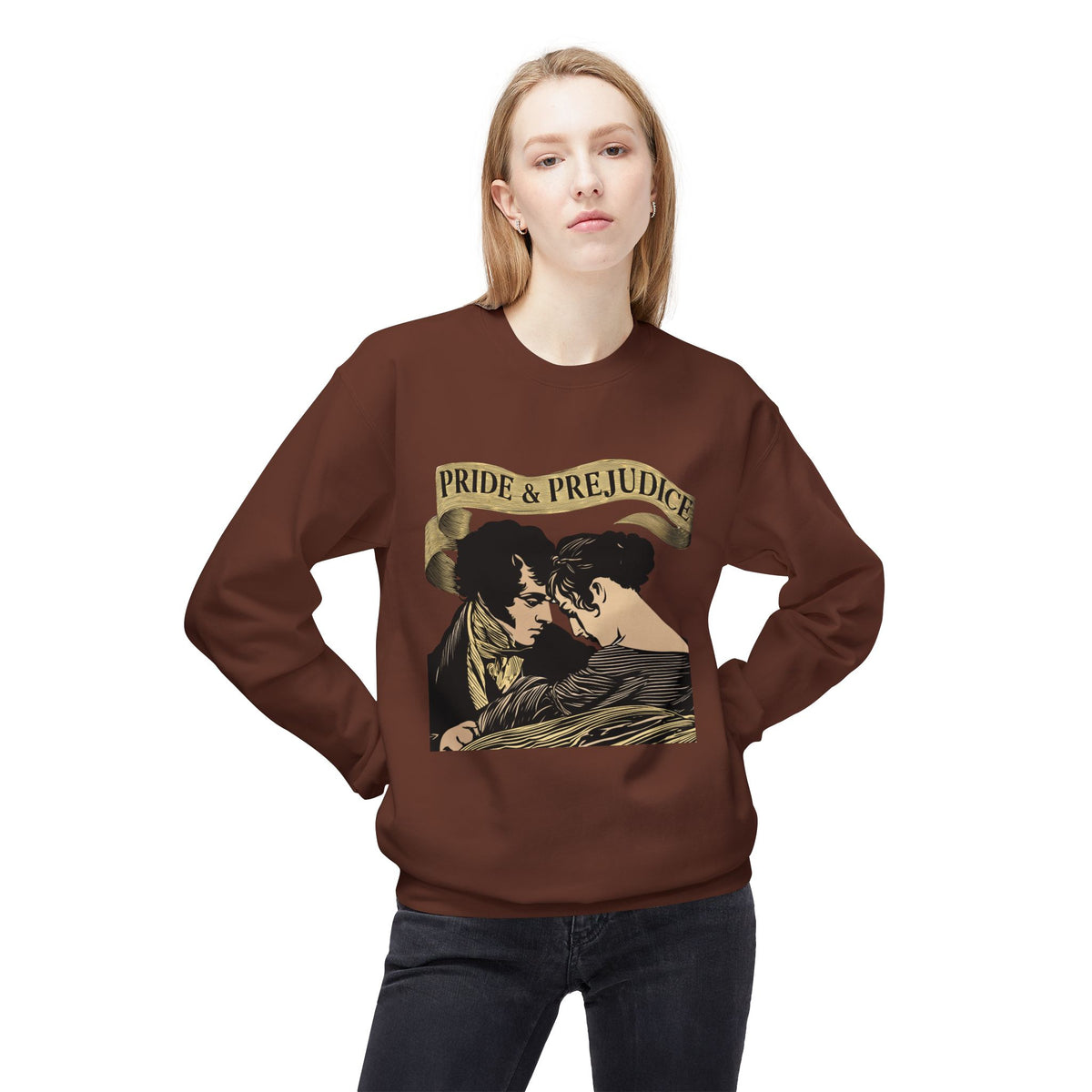Sepia Toned Pride & Prejudice Crewneck Sweatshirt — Vintage Romance Literary Pullover