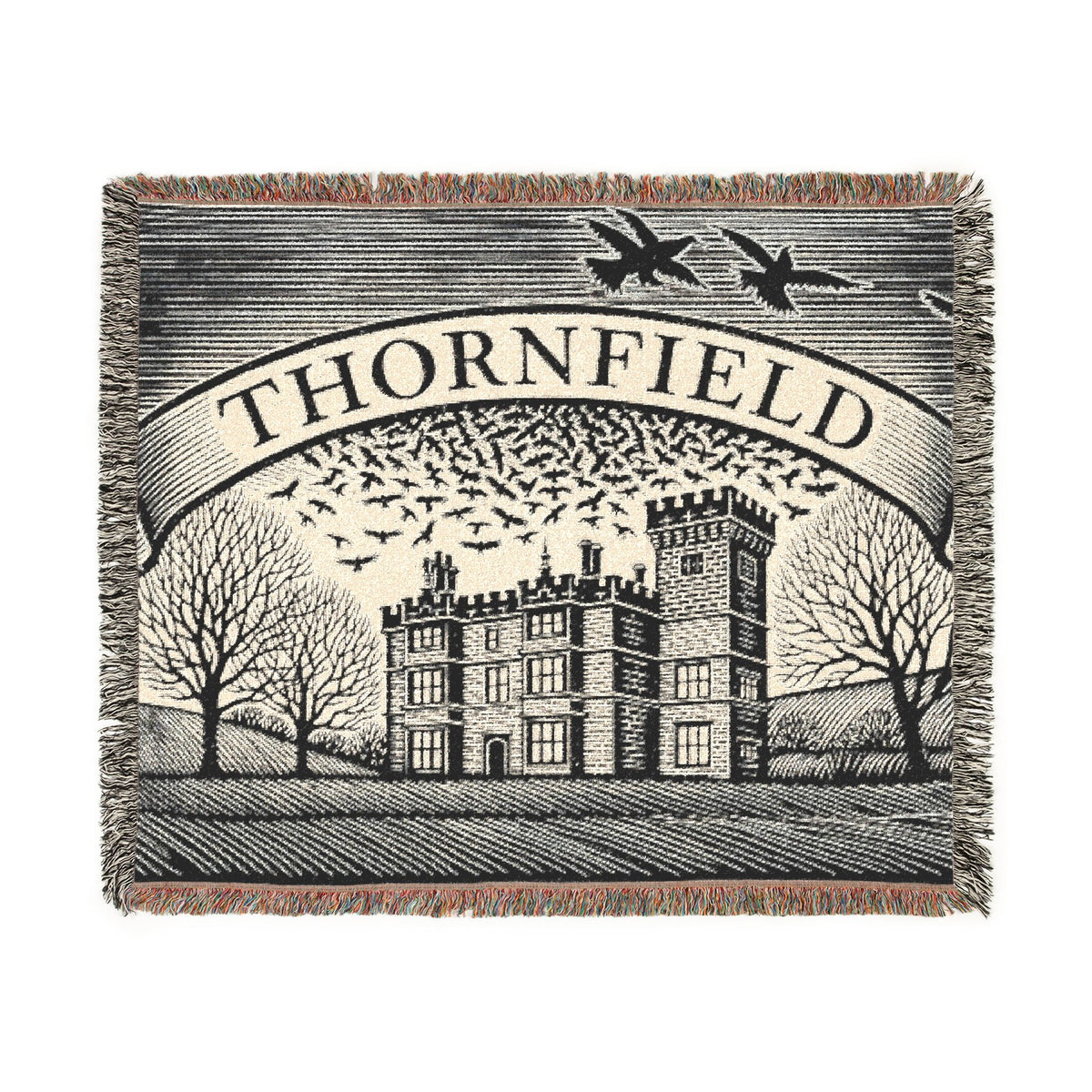 Thornfield Estate Woven Throw Blanket — Vintage Manor Tapestry Design