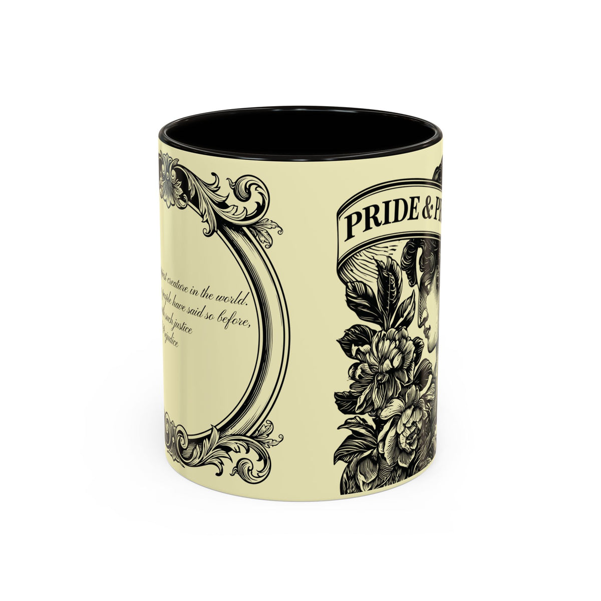 Pride & Prejudice Vintage Floral Mug — “Pride & Prejudice” Ceramic Book Lover Mug (11oz/15oz)