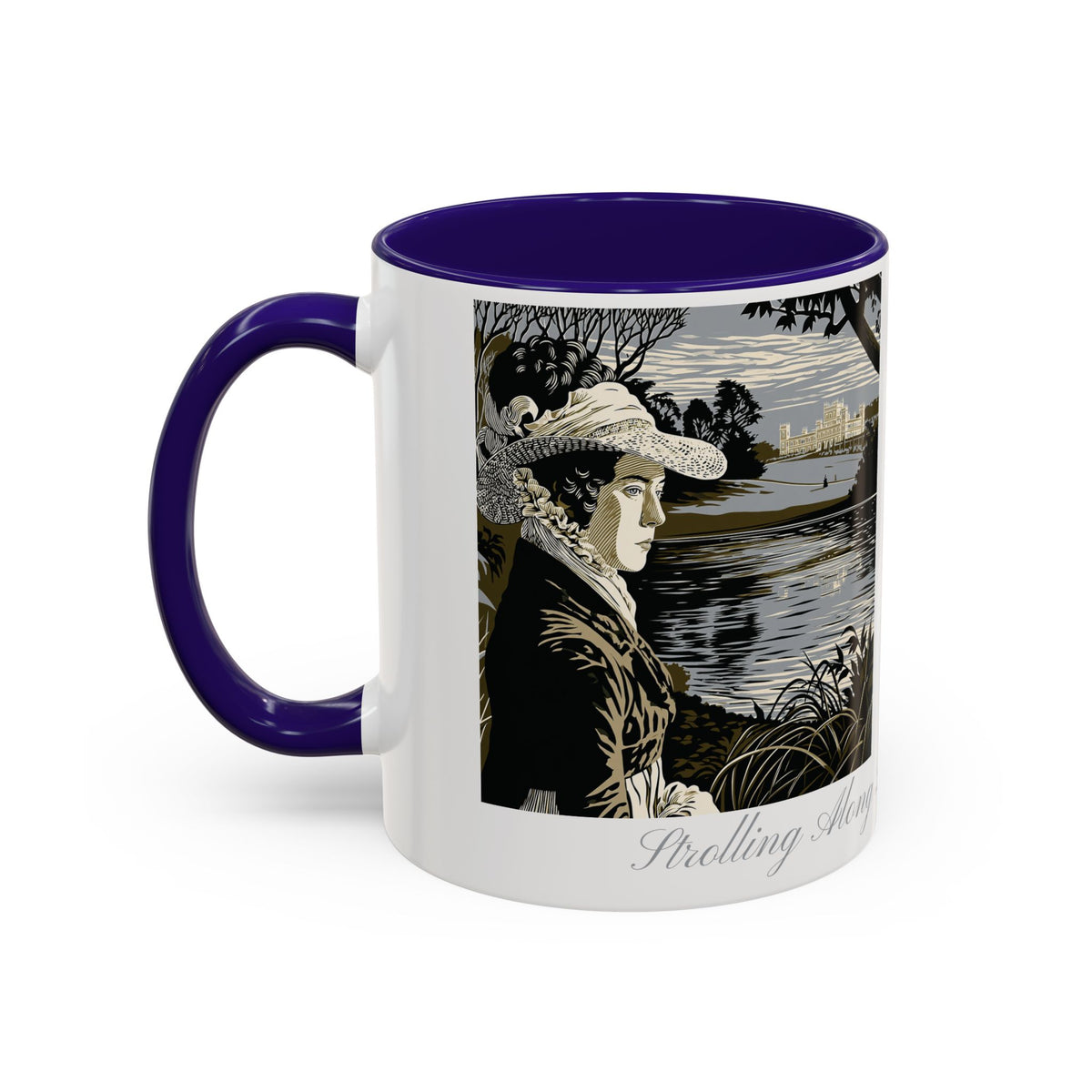 'Strolling Pemberley' Ceramic Coffee Cup — Vintage Regency Silhouette Mug