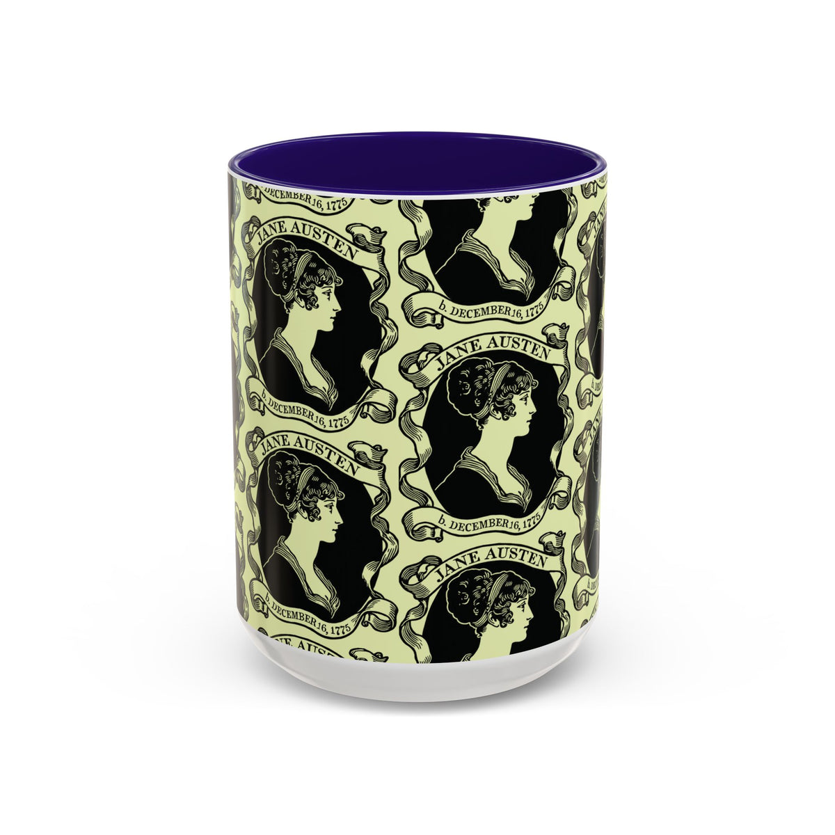 Jane Austen Cameo Pattern Coffee Mug — Literary Tea & Coffee Cup (11oz/15oz)