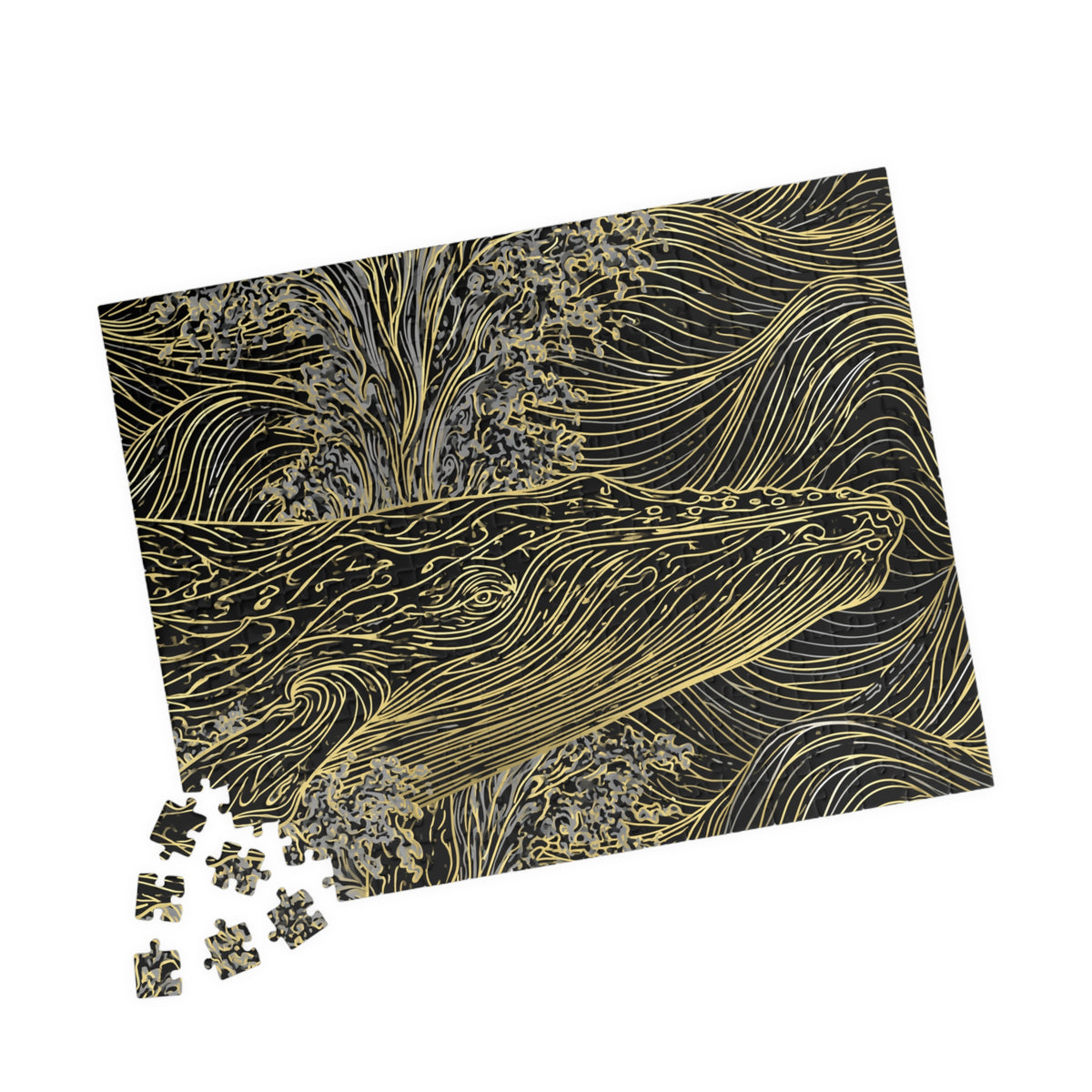 Gold Line Whale Illustration Puzzle | Ocean Art Jigsaw 110–1014 pcs