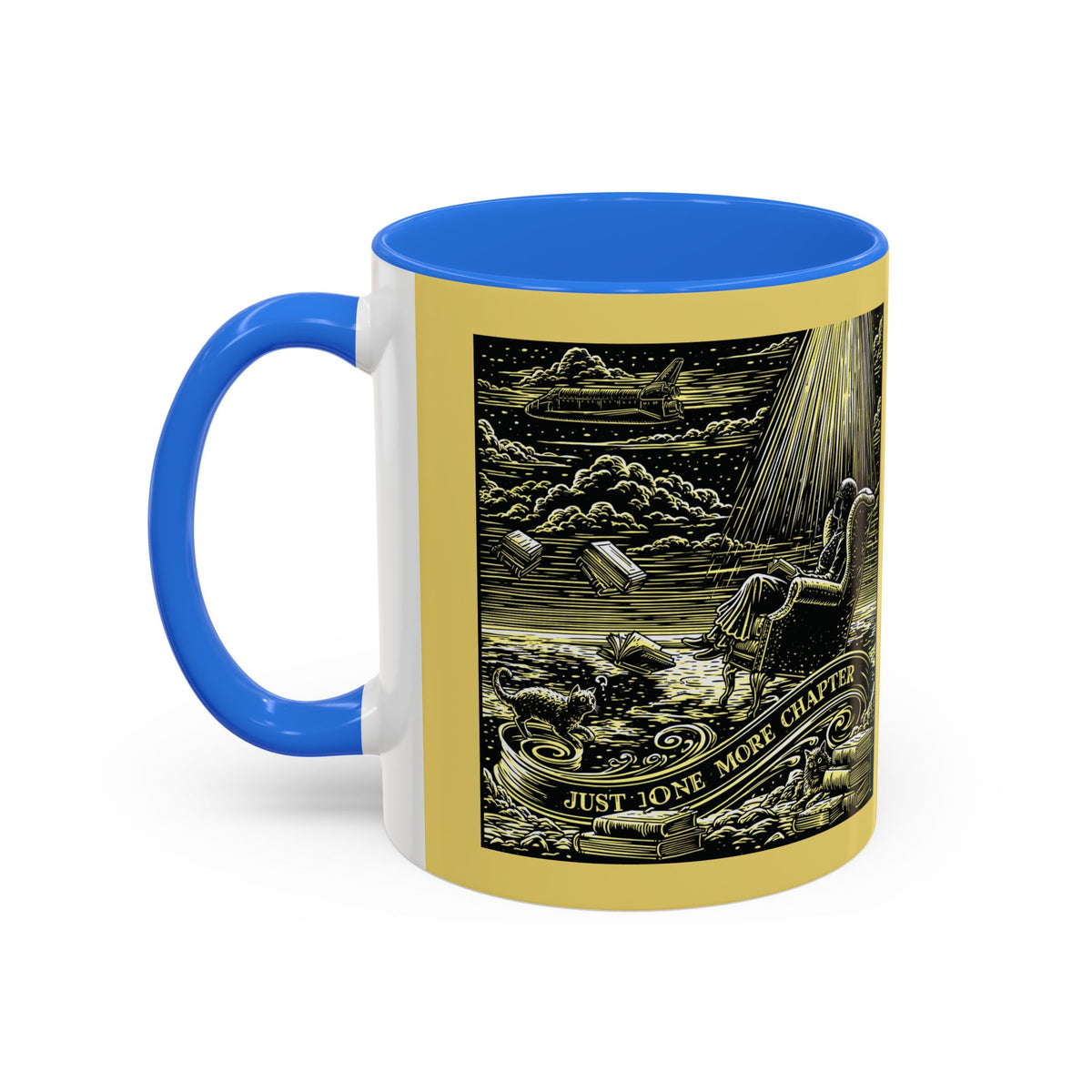 "Just One More Chapter" Under UFO Illustration Mug | Color Accent Coffee Cup