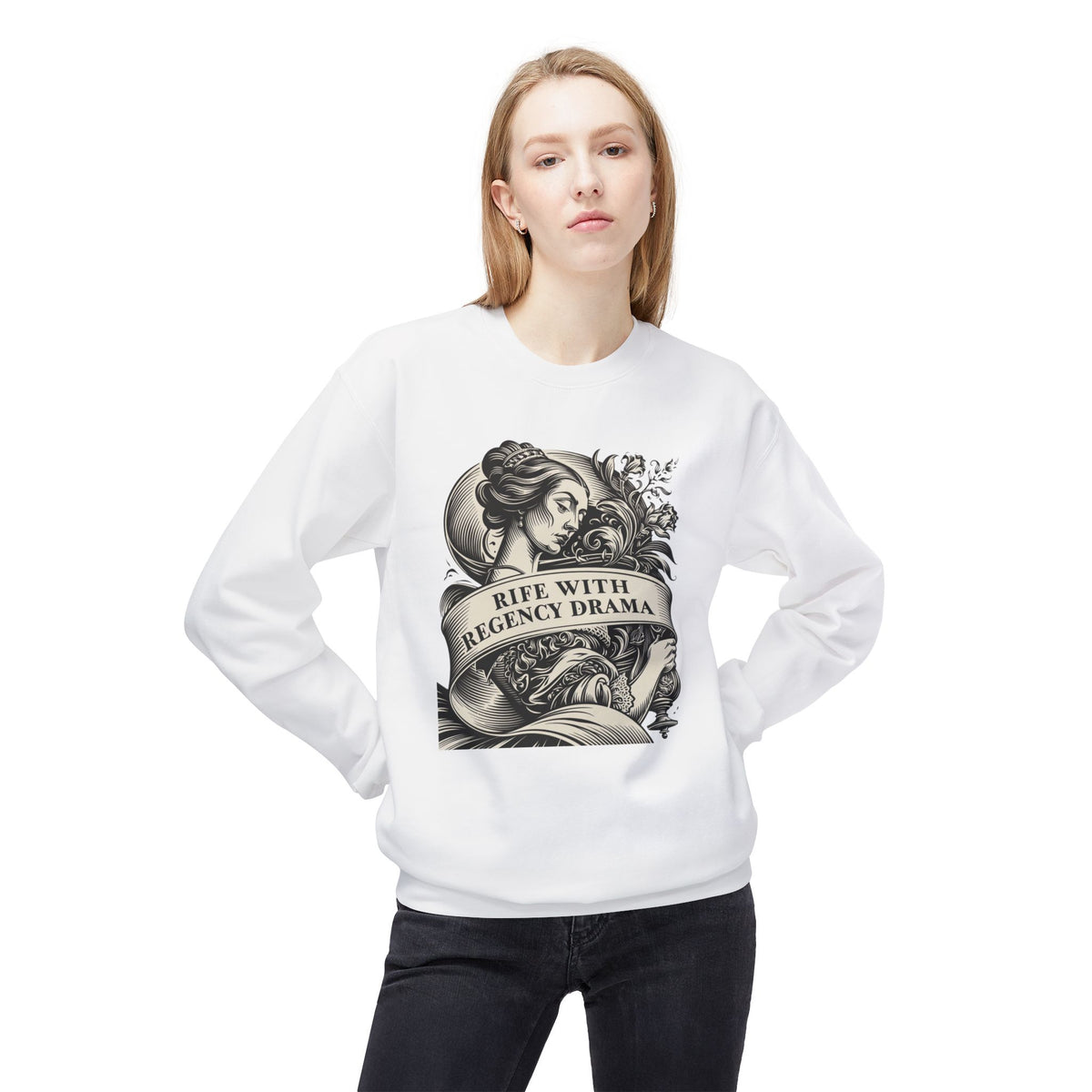 Jane Austen Reader - Crewneck Sweatshirt — "Rife With Regency Drama" Vintage Floral Graphic
