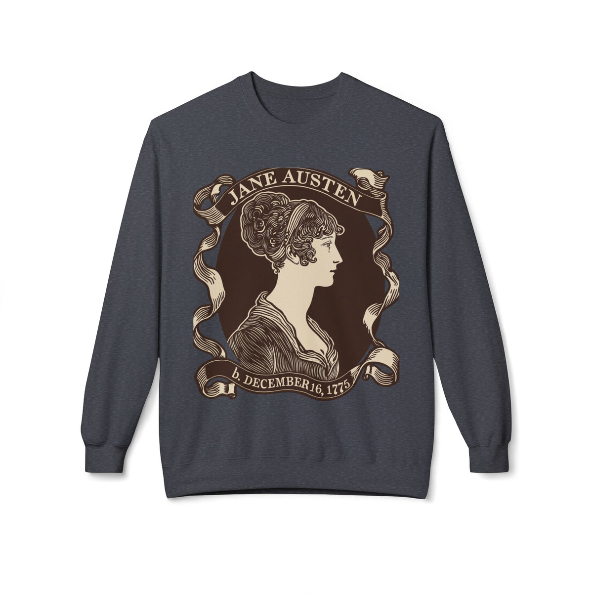 Jane Austen Portrait Crewneck Sweatshirt — "Birthdate" Cameo Silhouette Literary Sweatshirt