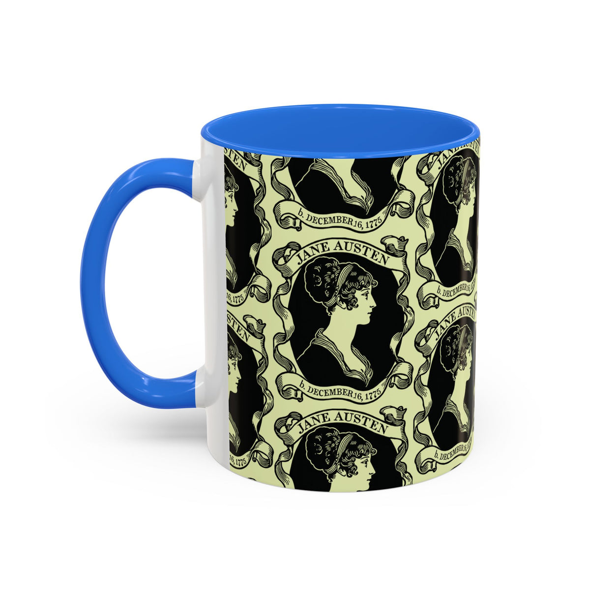 Jane Austen Cameo Pattern Coffee Mug — Literary Tea & Coffee Cup (11oz/15oz)