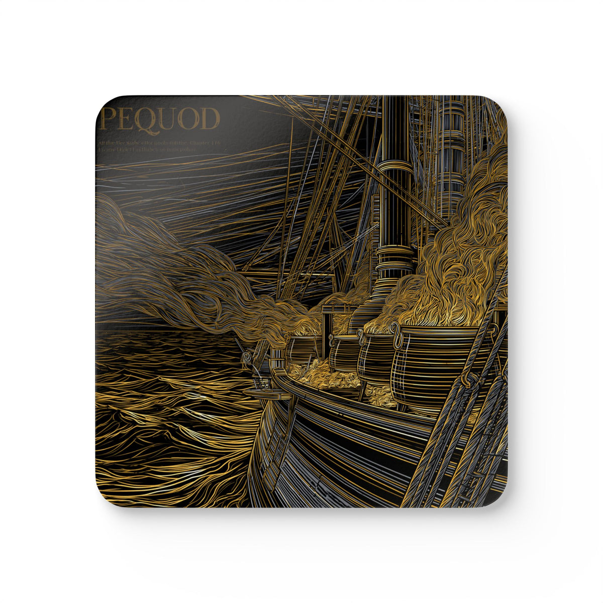Nautical Moby-Dick Ship Coaster — Golden Line Art Cork Coaster Set