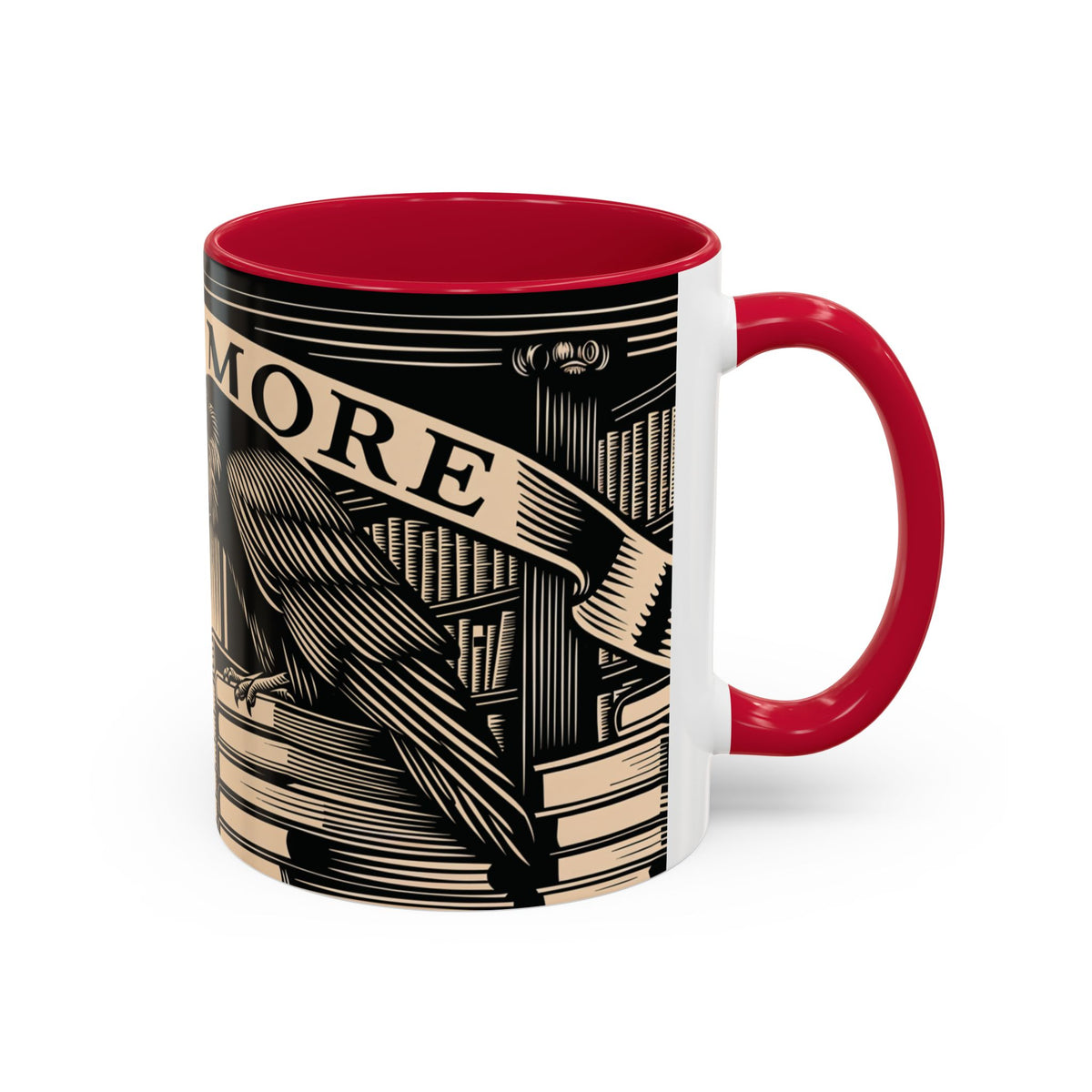 x Nevermore Raven woodcut illustration Mug | Edgar Allan Poe inspired