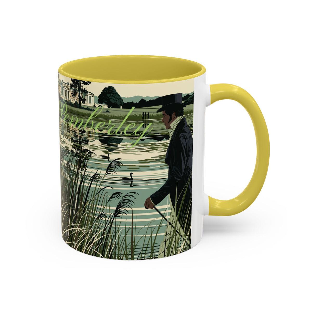 Strolling Lakeside with Mr. Darcy  —  Scenic Lakeside Vintage Gentleman Mug (11oz & 15oz)