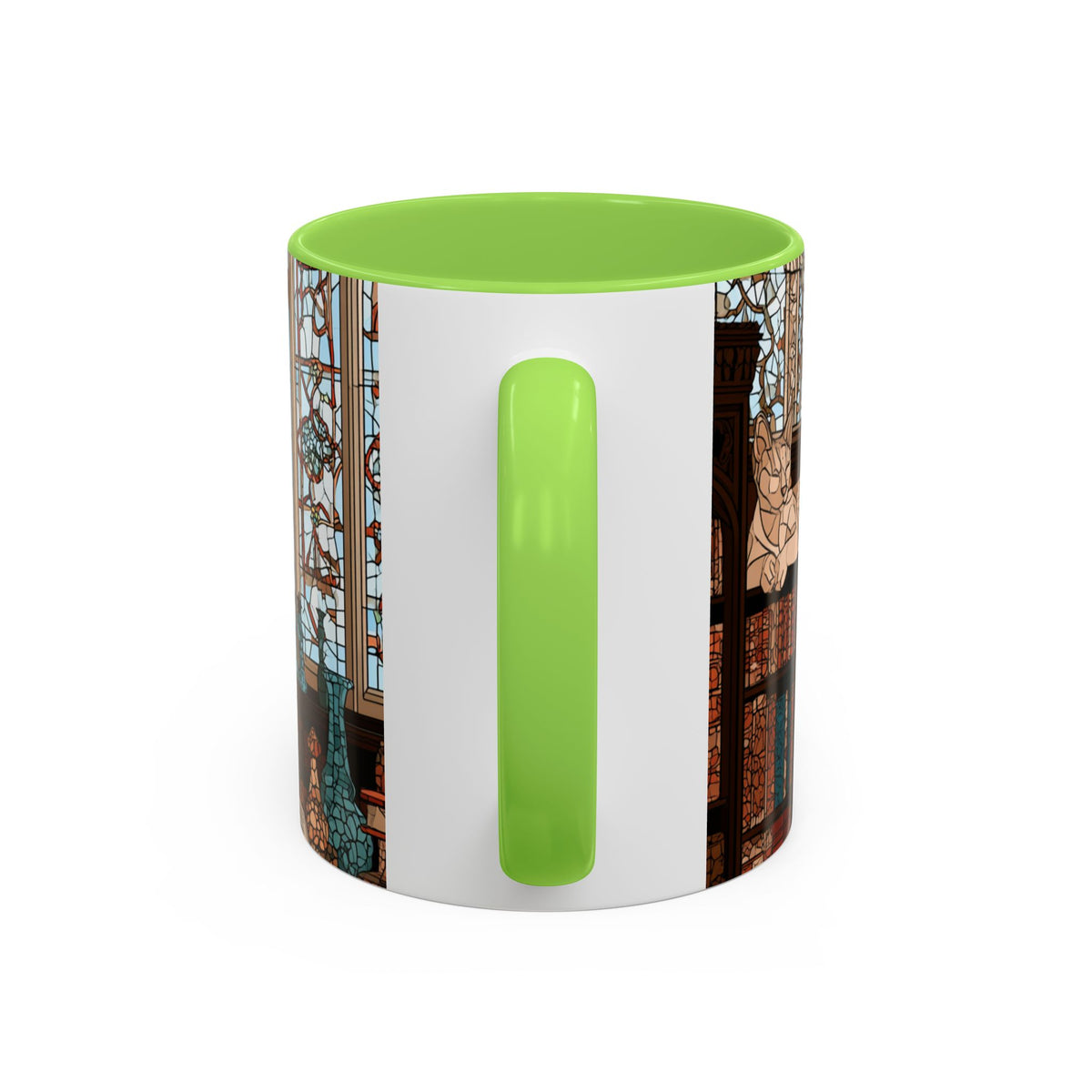 Cozy Library/Bookstore - Stained Glass Illustration Mug | Color Accent Ceramic Mug