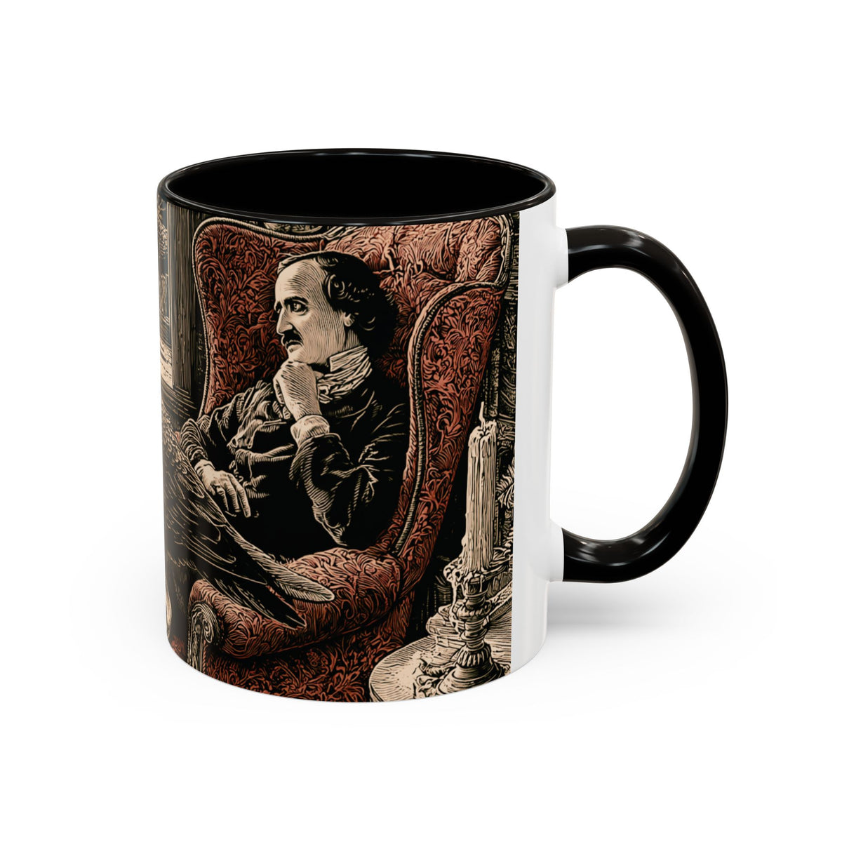 Edgar Allan Poe Raven Portrait Mug | Ceramic Coffee Cup