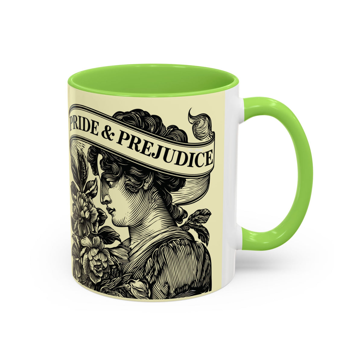 Pride & Prejudice Vintage Floral Mug — “Pride & Prejudice” Ceramic Book Lover Mug (11oz/15oz)