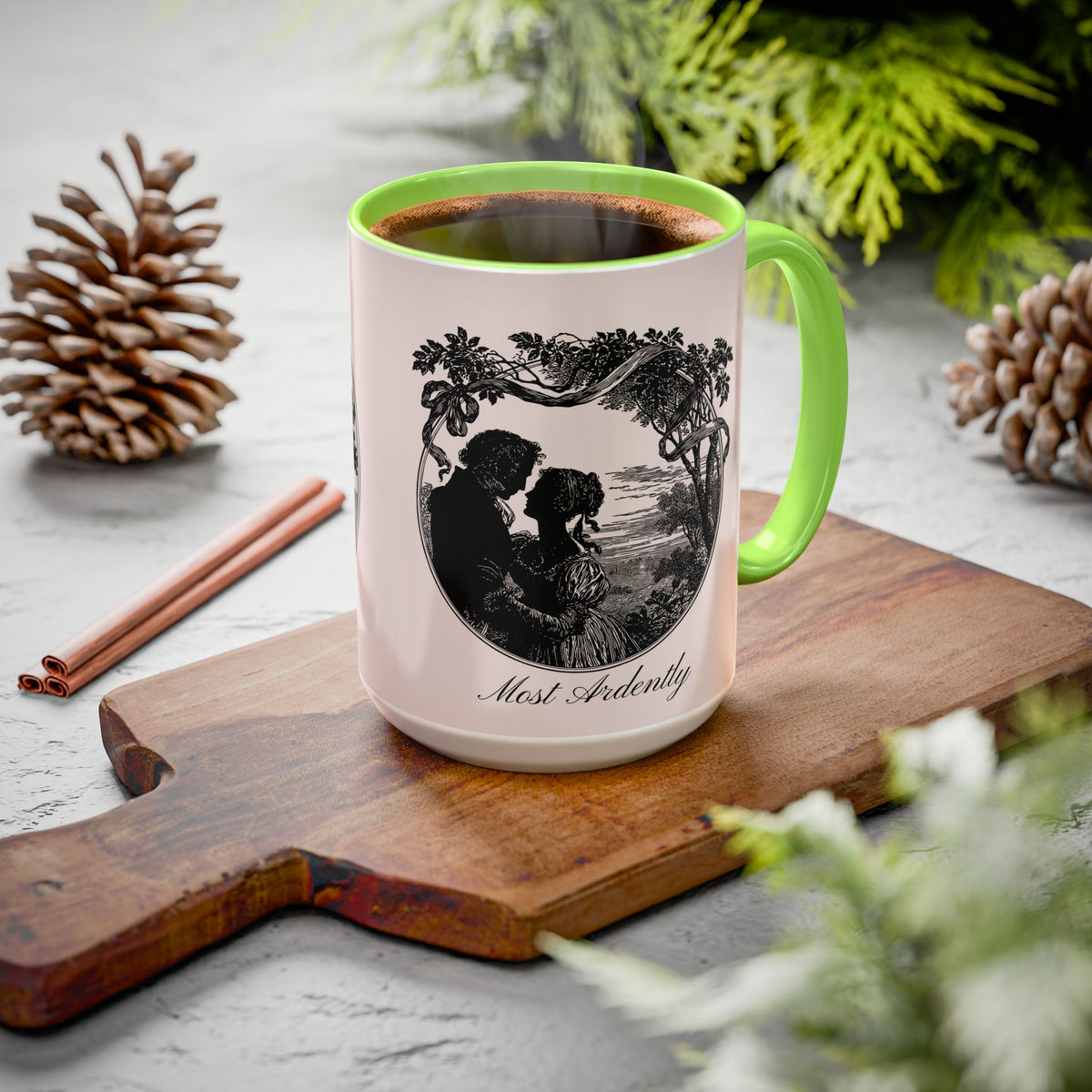 Romantic Vintage Silhouette Mug — "Most Ardently" Tea Coffee Cup (11oz/15oz)