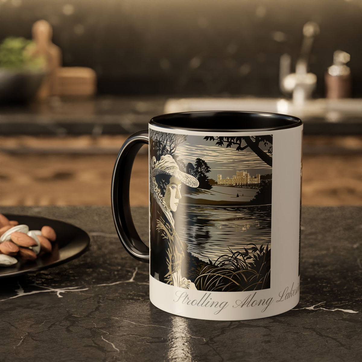 'Strolling Pemberley' Ceramic Coffee Cup — Vintage Regency Silhouette Mug