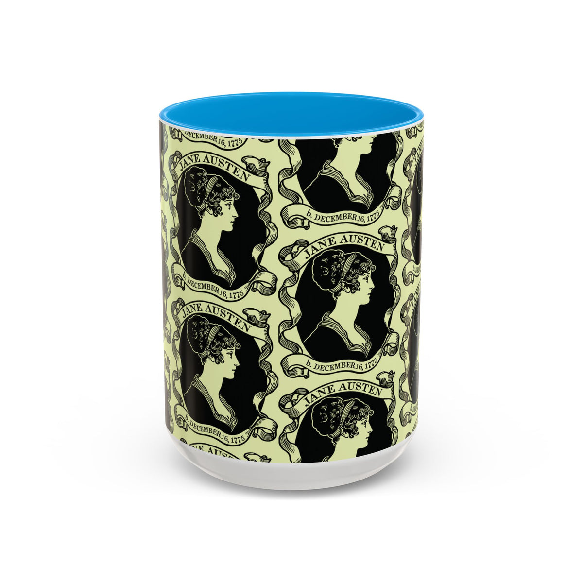 Jane Austen Cameo Pattern Coffee Mug — Literary Tea & Coffee Cup (11oz/15oz)