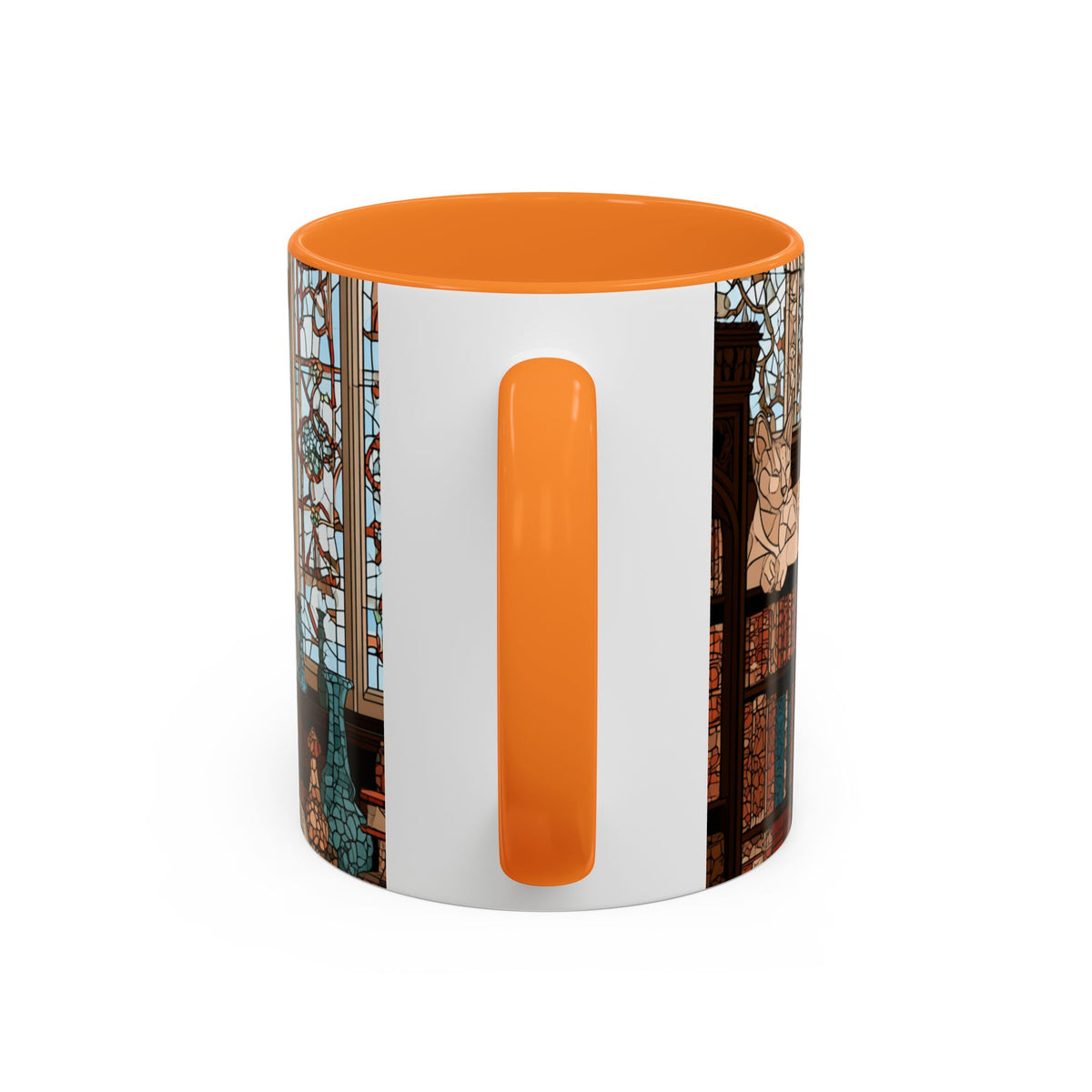 Cozy Library/Bookstore - Stained Glass Illustration Mug | Color Accent Ceramic Mug