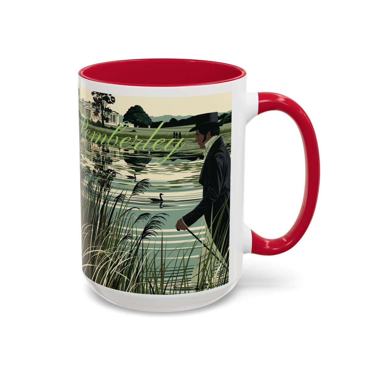 Strolling Lakeside with Mr. Darcy  —  Scenic Lakeside Vintage Gentleman Mug (11oz & 15oz)