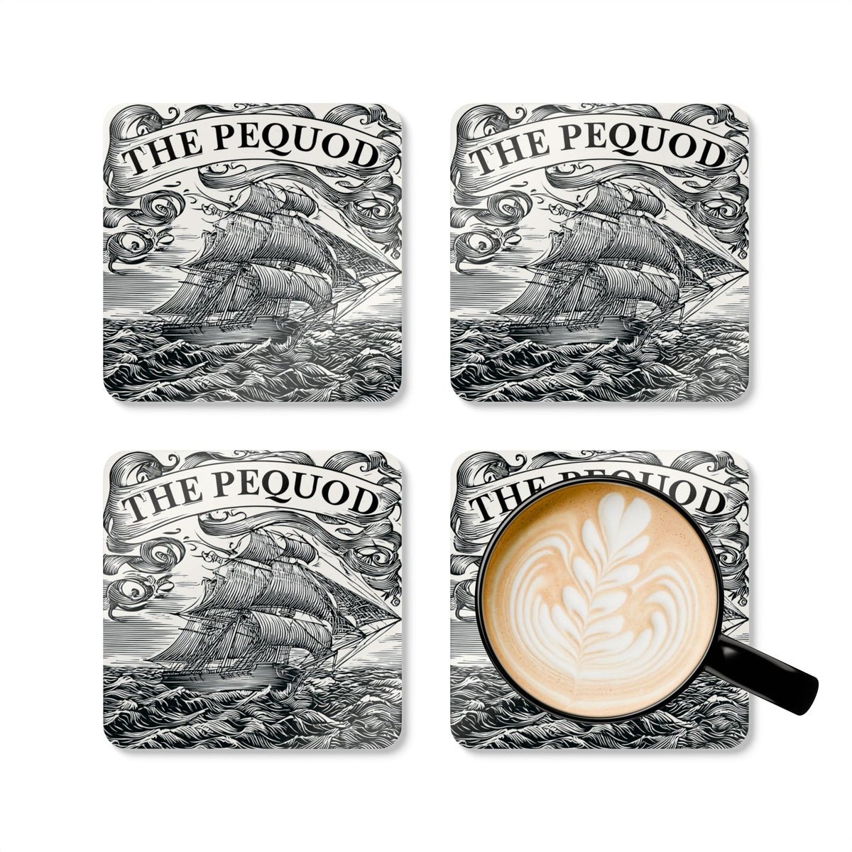 The Pequod Cork Coaster Set – Nautical Ship Illustration Drink Coasters (4-Pack)