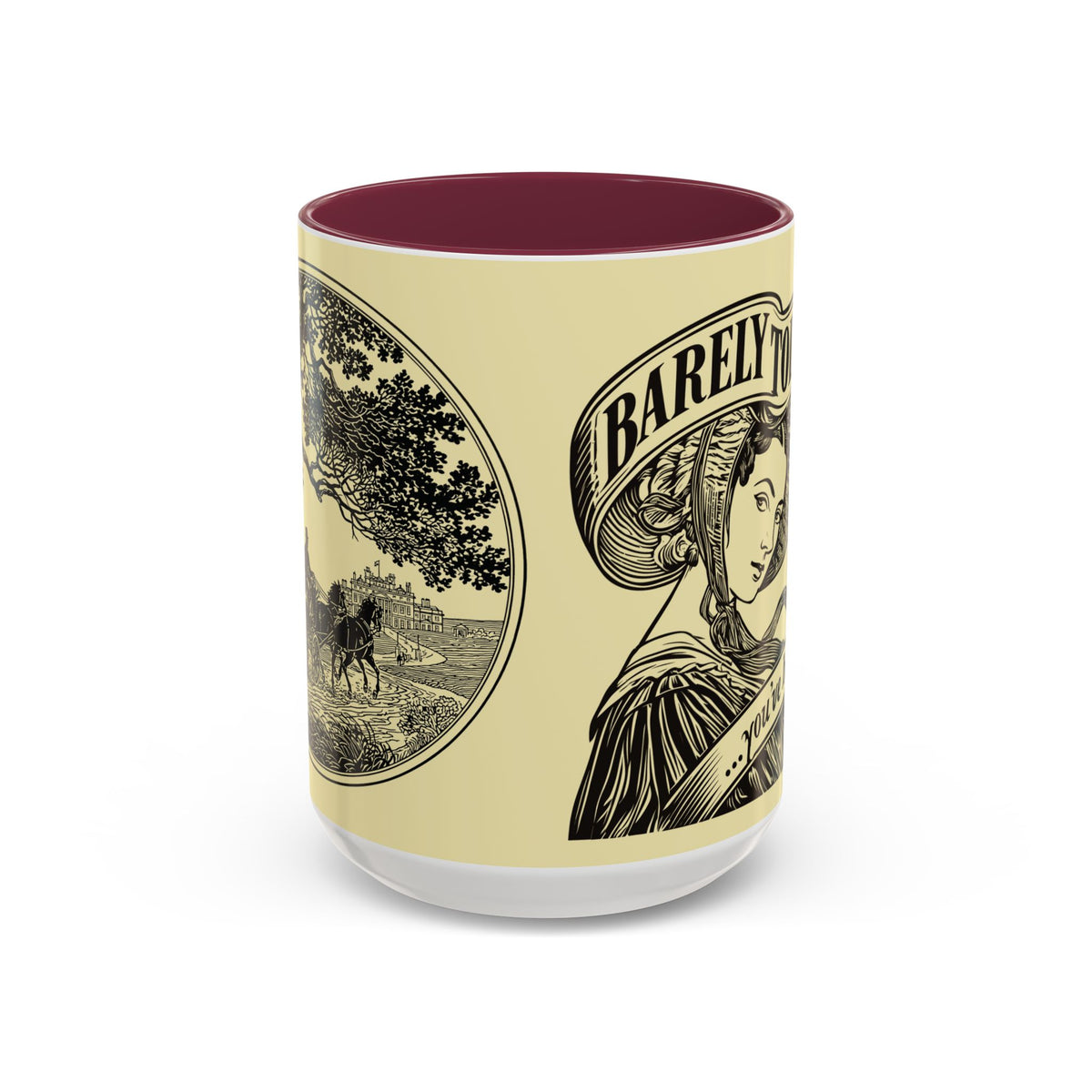 Vintage 'Barely Tolerable' Illustration Coffee Mug (11oz/15oz)