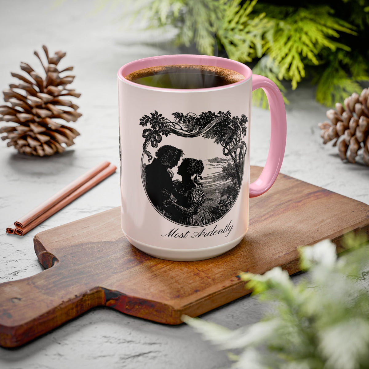 Romantic Vintage Silhouette Mug — "Most Ardently" Tea Coffee Cup (11oz/15oz)