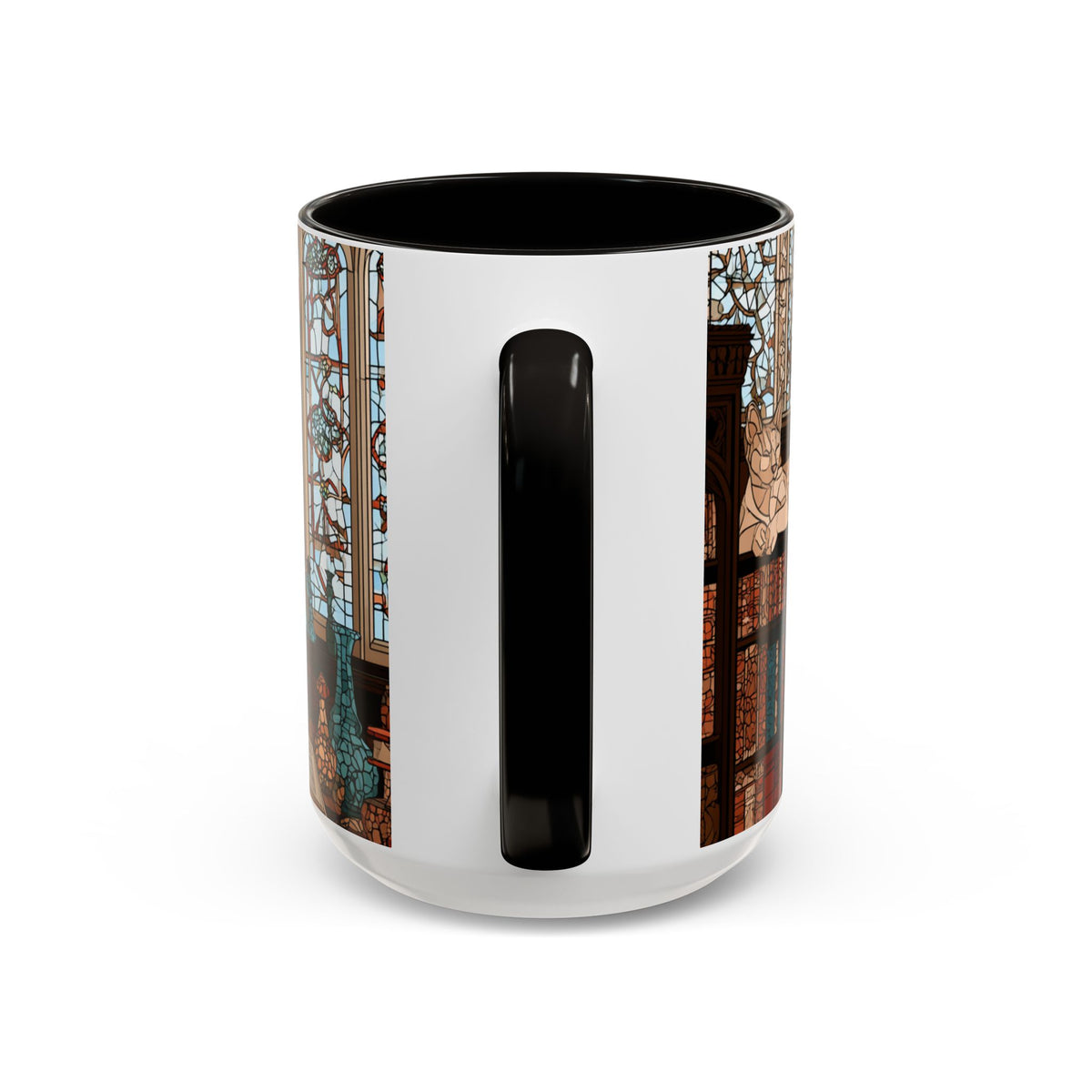 Cozy Library/Bookstore - Stained Glass Illustration Mug | Color Accent Ceramic Mug