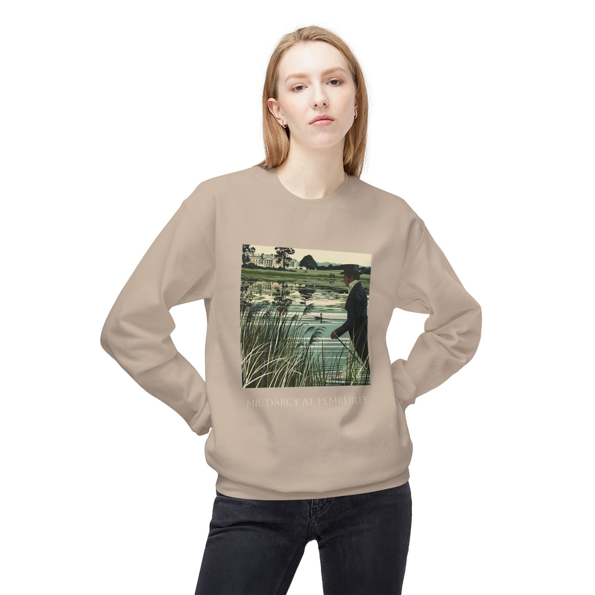 Mr. Darcy Crewneck Sweatshirt — "Mr. Darcy at Pemberley" Classic Jane Austen Sweatshirt